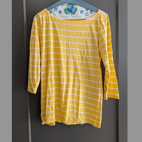 LOFT Tops - Yellow Stripped Cotton 3/4 length sleeve shirt